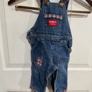 OshKosh B'gosh Denim Overalls with Red Plaid Accents